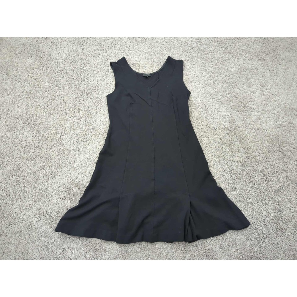 Theory Dress Womens M Black Sleeveless Fit&Flare Pleated V-Neck Mini